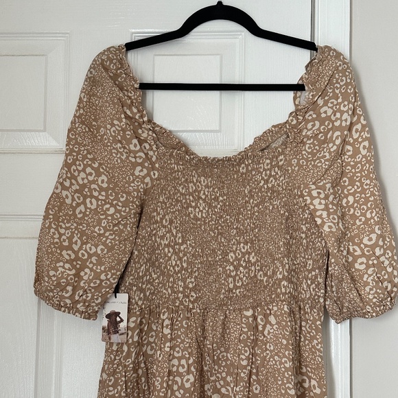 Brand New Sincerely Jules Leopard Cheetah Print Tan Dress Size XL Maxi Cottage - Picture 3 of 7